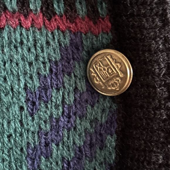 VTG Tally-Ho Sweater Cardigan 2X Gold Button Front Green Plaid Christmas - Picture 5 of 12